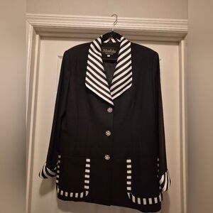 Moshita Couture Black and White strip Elegant Formal Jacket Sz 16